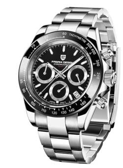 CEYADG Pagani Design Chronograph Uhren für Herren Analog Armbanduhr Edelstahl Quarz Herrenuhr Saphirglas, SilverBlack 164 von CEYADG