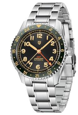 Pagani Design Automatische Mechanische GMT Uhren für Männer Edelstahl Saphirglas Armbanduhr (Grün Schwarz) von CEYADG