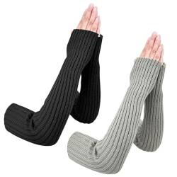 CEZKFH 2 Paar Armstulpen, Wärmer Strick Gestrickte Fingerlose Armstulpen Fäustlinge Gestrickte Handstulpen Unisex Arm Warmers Handwärmer Fäustlinge Damen Winterhandschuhe Fingerlos von CEZKFH