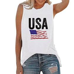 CGGMVCG 4. Juli Tank Damen Amerikanische Flagge Druck Ärmelloses T-Shirt Sommer Casual Muscle Tees USA Tank Tops für Frauen, Weiss/opulenter Garten, Klein von CGGMVCG