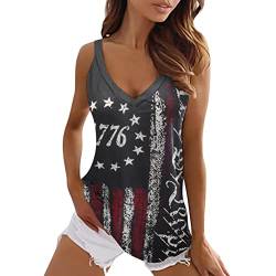 CGGMVCG Damen 4. Juli Tank Top Damen Mode Print Ärmellos Träger Top Freizeithemd Weste V Amerikanische Flagge Tank Top Damen, Schwarz, S von CGGMVCG