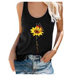 CGGMVCG Damen Grafik Tank Tops Sommer Sonnenblume Tank Racerback Print Ärmelloses T-Shirt Top Damen Ärmellose T-Shirts, Schwarz, Mittel von CGGMVCG