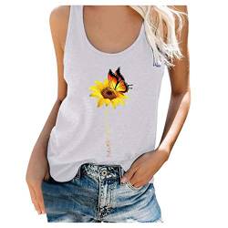 CGGMVCG Damen Grafik Tank Tops Sommer Sonnenblume Tank Racerback Print Ärmelloses T-Shirt Top Damen Ärmellose T-Shirts, Weiß, S von CGGMVCG