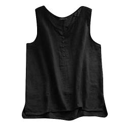 CGGMVCG Damen Leinen Tank Top Bluse Baggy ärmellos Tee Weste Tank Tops Plus T-Shirt ärmellose Blusen für Frauen, Z02 Schwarz, X-Large von CGGMVCG