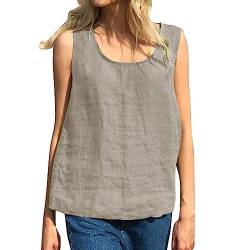 CGGMVCG Damen Leinen Tank Top Bluse Baggy ärmellos Tee Weste Tank Tops Plus T-Shirt ärmellose Blusen für Frauen, Z04 Grau, Mittel von CGGMVCG