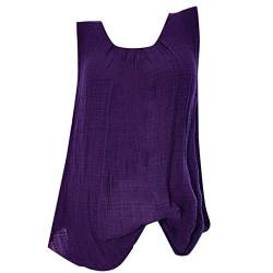 CGGMVCG Damen Tank Top Bluse Baggy ärmellos Leinen Tee Weste Tank Tops Plus T-Shirt ärmellose Blusen für Frauen, Violett, 5X-Groß von CGGMVCG