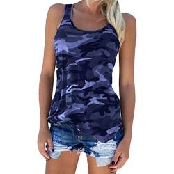 CGGMVCG Damen Tank Top O-Neck Ärmellose Bluse Mode Bedruckt Größe Camouflage Top Plus Tank Damen Ärmellose T-Shirts, Marineblau, X-Groß von CGGMVCG