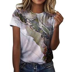 CGGMVCG Grafik-T-Shirts für Frauen, Vintage, Damen, Frühling, Sommer, Marmor, Bedruckt, kurzärmelig, Rundhalsausschnitt, T-Shirts für Damen, modisch (Z04 Khaki, S) von CGGMVCG