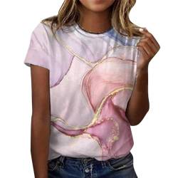 CGGMVCG Grafik-T-Shirts für Frauen Damen Täglicher Druck O Ausschnitt Tops Kurzarm Rundhals T-Shirt Übergroße T-Shirts für Frauen (Z02 Rosa, S) von CGGMVCG