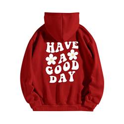 CGGMVCG Have A Good Day Hoodies für Frauen Gänseblümchen-Druck Lustige Grafik Sweatshirts Lose Casual Langarm Kapuzenpullover Tops, Rot, S von CGGMVCG