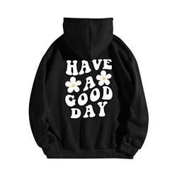 CGGMVCG Have A Good Day Hoodies für Frauen Lustige Briefdruck Grafik Sweatshirts Loose Fit Casual Langarm Pullover Tops, Schwarz, M von CGGMVCG