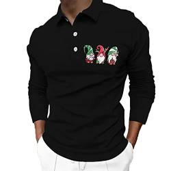 CGGMVCG Herren-Poloshirt, Weihnachtsprint, lässig, Winter, Knopfleiste, Umlegekragen, Z01 Schwarz, L von CGGMVCG