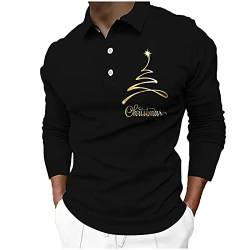 CGGMVCG Herren-Poloshirt, Weihnachtsprint, lässig, Winter, Knopfleiste, Umlegekragen, Z02 Black, 3XL von CGGMVCG