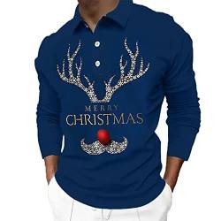 CGGMVCG Herren-Poloshirt, Weihnachtsprint, lässig, Winter, Knopfleiste, Umlegekragen, blau, L von CGGMVCG