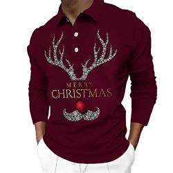 CGGMVCG Herren-Poloshirt, Weihnachtsprint, lässig, Winter, Knopfleiste, Umlegekragen, rot, XL von CGGMVCG
