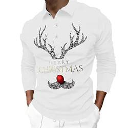CGGMVCG Herren-Poloshirt, Weihnachtsprint, lässig, Winter, Knopfleiste, Umlegekragen, weiß, M von CGGMVCG