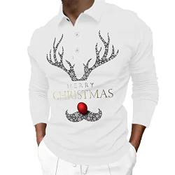 CGGMVCG Herren-Poloshirt, Weihnachtsprint, lässig, Winter, Knopfleiste, Umlegekragen, weiß, S von CGGMVCG