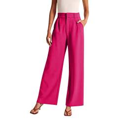 CGGMVCG Hose mit weitem Bein für Damen, Elegante Frauen, weites Bein, Hose für Frauen, Arbeit, Business, Freizeit, hohe Taille, Palazzo-Hose, Knallpink (Hot Pink), M von CGGMVCG