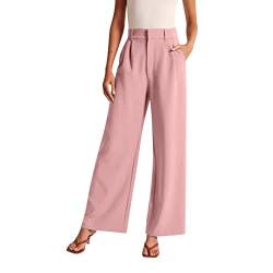 CGGMVCG Hose mit weitem Bein für Damen, Elegante Frauen, weites Bein, Hose für Frauen, Arbeit, Business, Freizeit, hohe Taille, Palazzo-Hose, Pink, M von CGGMVCG