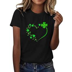 CGGMVCG St Patricks Day Shirt Damen Kurzarm Kleeblatt Print Tee Tops Irish Festival Rundhals Kleeblatt T-Shirts, A11 Schwarz, Klein von CGGMVCG