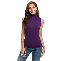 CGGMVCG Tank Top für Frauen Bluse Top Solid Ärmellos Damen Fit Rollkragen Tee Slim Shirt Ärmellos Tops für Frauen Sommer, Violett, Mittel von CGGMVCG