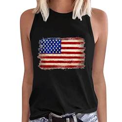 CGGMVCG Tank Tops Damen Amerika Flagge Print Top Shirt Tee Ärmellos Rundhals Lose T-Shirt Weste Damen Ärmellos Tops, Z01 Schwarz, S von CGGMVCG