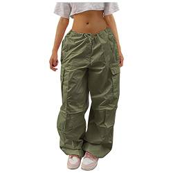 CGGMVCG Y2K Cargohose für Damen, weites Bein, Fallschirmhose, Streetwear, stilvolle Sommer-Freizeithose, Grün , S von CGGMVCG