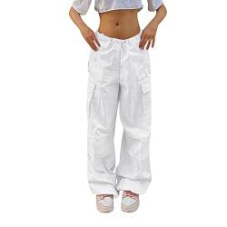 CGGMVCG Y2K Cargohose für Damen, weites Bein, Fallschirmhose, Streetwear, stilvolle Sommer-Freizeithose, Weiss/opulenter Garten, XXL von CGGMVCG