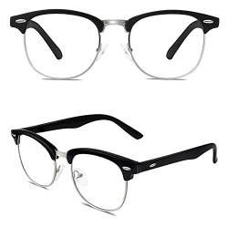 CGID 50er Jahre Retro Nerd Brille Halbrahmen Hornbrille Stil Rockabilly Streberbrille, Matte Schwarz, M von CGID