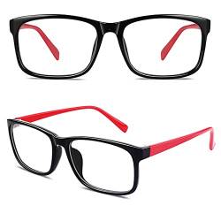 CGID CN12 Brille Extra Schmaler Rahmen! Slim Rechteck Nerd Clear Brille,Schwarz Rot von CGID