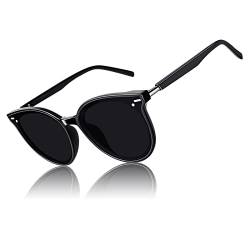 CGID Designer Oversized Runde Polarisierte Sonnenbrille für Frauen Retro Damen Sonnenbrille 100% UV400 Brille Schwarzes Gestell Graue Gläser M60 von CGID