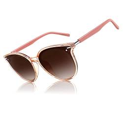 CGID Designer Oversized Runde Polarisierte Sonnenbrille für Frauen Retro Damen Sonnenbrille 100% UV400 Brille Transparenter rosafarbener Gestell Farbverlauf Braun Gläser M60 von CGID