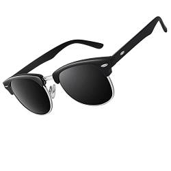 CGID MJ56 clubma Unisex Retro Vintage Sonnenbrille im angesagte 60er Browline-Style mit markantem Halbrahmen Sonnenbrille,Brillen trends 2018, 1a Matte Schwarz-grau, 51 von CGID