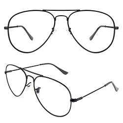CGID Retro Pilot Fake Brille Klare Linsen Brille Ohne Stärke Herren Damen Metall Rahmen UV400 Schutz,P25 von CGID