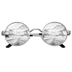 CGID Retro Sonnenbrille Herren Damen Rund Lennon Hippie Polarisiert UV400 Schutz Metallrahmen,E01 von CGID