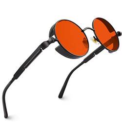 CGID Retro Sonnenbrille im Steampunk Stil Runde Metallrahmen Brille Herren Damen,E72 von CGID