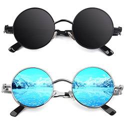 CGID Retro Sonnenbrille im Steampunk Stil Runde Metallrahmen Polarisiert Brille Herren Damen,E72 von CGID