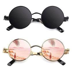 CGID Retro Sonnenbrille im Steampunk Stil Runde Metallrahmen Polarisiert Brille Herren Damen von CGID