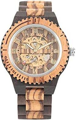 Holzuhr Retro Holzuhr Royal Gold Roman Literal Mechanische Uhren Herren Top Luxus Holzarmreifuhr, Ebenholz von CGonqx
