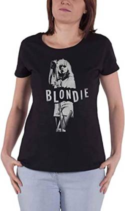 Blondie T T-Shirts Hemden Mic Stand Debbie Harry Logo Official Womens Junior Fit Black(Medium) von CHABA