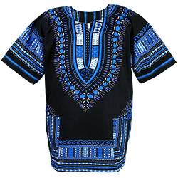 CHAINUPON African Dashiki Baumwollhemd Unisex Tribal Festival Boho Hippie Kaftan (Large, Black Dark Blue) von CHAINUPON