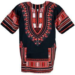 CHAINUPON African Dashiki Baumwollhemd Unisex Tribal Festival Boho Hippie Kaftan (Large, Black Red) von CHAINUPON