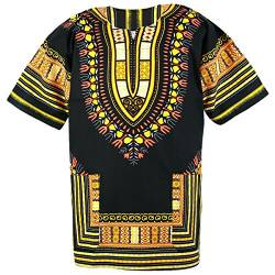 CHAINUPON African Dashiki Baumwollhemd Unisex Tribal Festival Boho Hippie Kaftan (Large, Black Yellow) von CHAINUPON