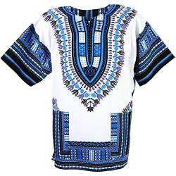CHAINUPON African Dashiki Baumwollhemd Unisex Tribal Festival Boho Hippie Kaftan (Medium, White Dark Blue) von CHAINUPON