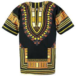 CHAINUPON African Dashiki Baumwollhemd Unisex Tribal Festival Boho Hippie Kaftan (Small, Black Yellow) von CHAINUPON