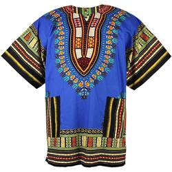 CHAINUPON African Dashiki Cotton Shirt Unisex Tribal Festival Boho Hippie Kaftan (Medium, Dark Blue) von CHAINUPON