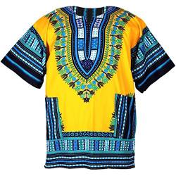 CHAINUPON African Dashiki Cotton Shirt Unisex Tribal Festival Boho Hippie Kaftan (X-Large, Yellow) von CHAINUPON