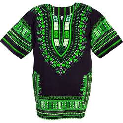 CHAINUPON African Dashiki Cotton Shirt Unisex Tribal Festival Boho Hippie Kaftan (XX-Large, Black Green) von CHAINUPON
