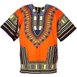 CHAINUPON Afrikanisches Dashiki-Baumwollhemd Tribal Festival Boho 60er 70er Jahre Hippie Kaftan, Orange, 56 von CHAINUPON