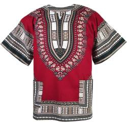 CHAINUPON Afrikanisches Dashiki-Baumwollhemd für Herren und Damen, Festival, Boho, Hippie, 60er, 70er Jahre, Bohemian-Stil, rotbraun, M von CHAINUPON